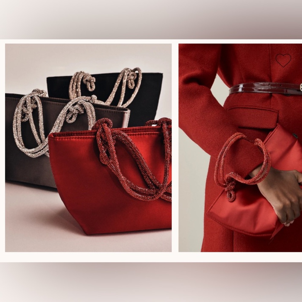 NWT J Crew Small satin tote with crystal handles Evening bag Red